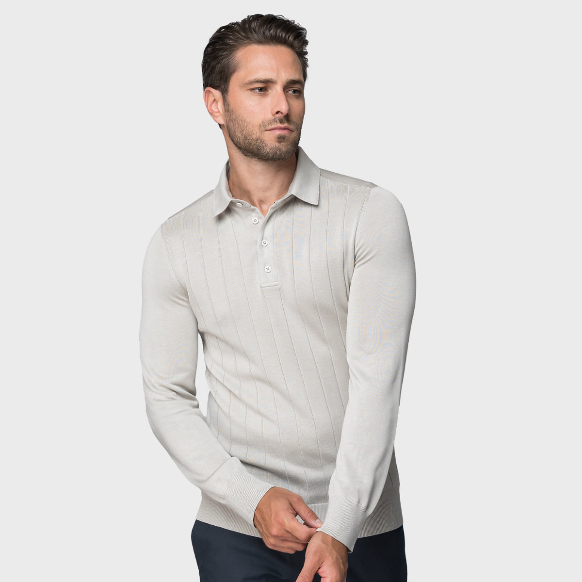 The Polo Longsleeve Jacquard Silk