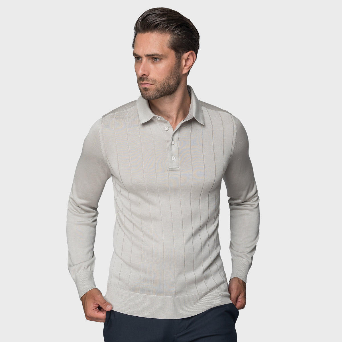The Polo Longsleeve Jacquard Silk