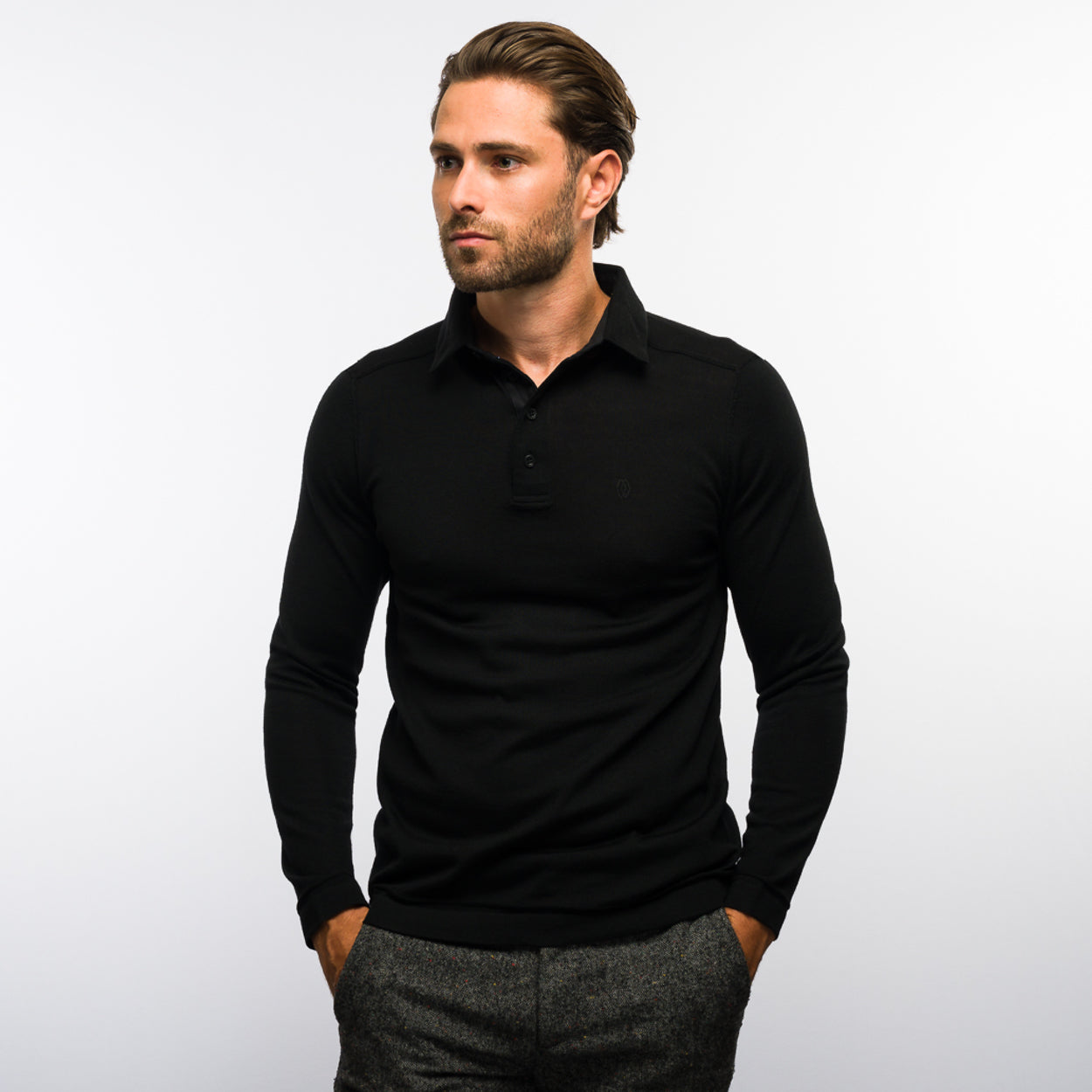 The Polo Longsleeve Merino - Black